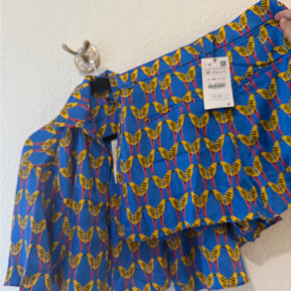 Zara blue with yellow and red birds Print shorts and top set
